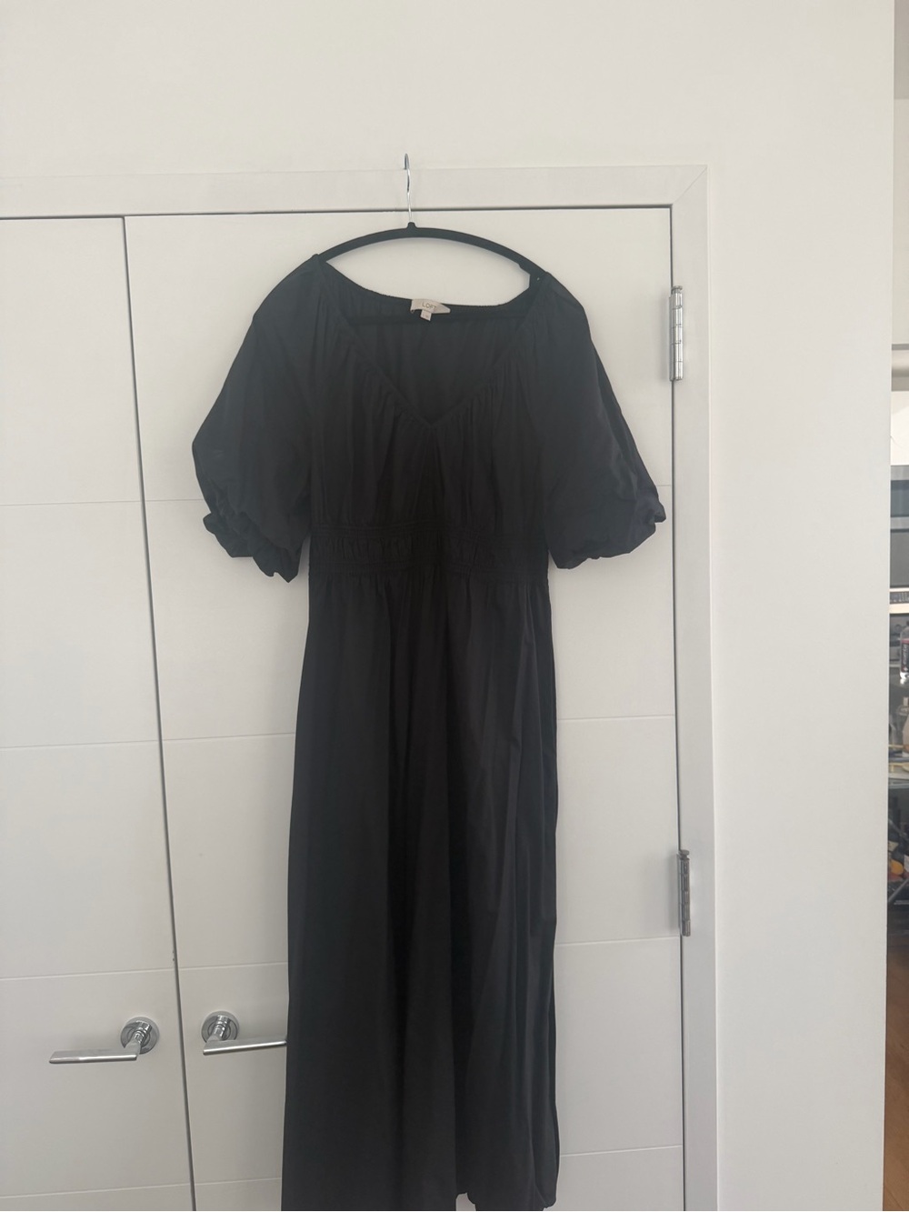 LOFT Black Puff-Sleeve Maxi with Smocked Waist